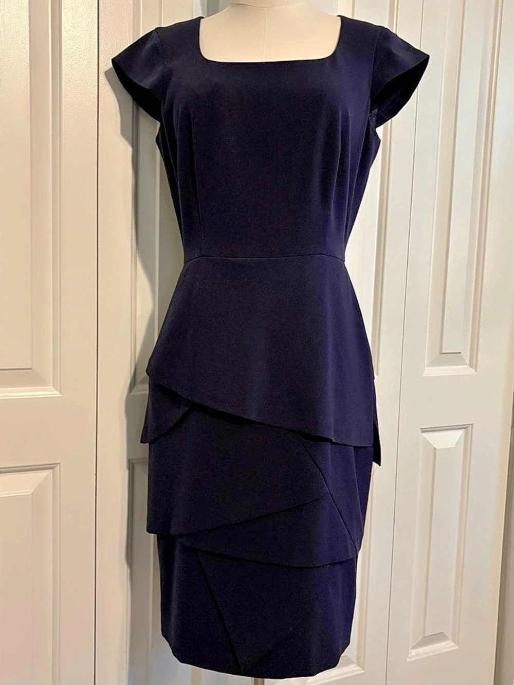 CALVIN KLEIN Navy Blue Layered Midi Dress - Picture 2 of 5